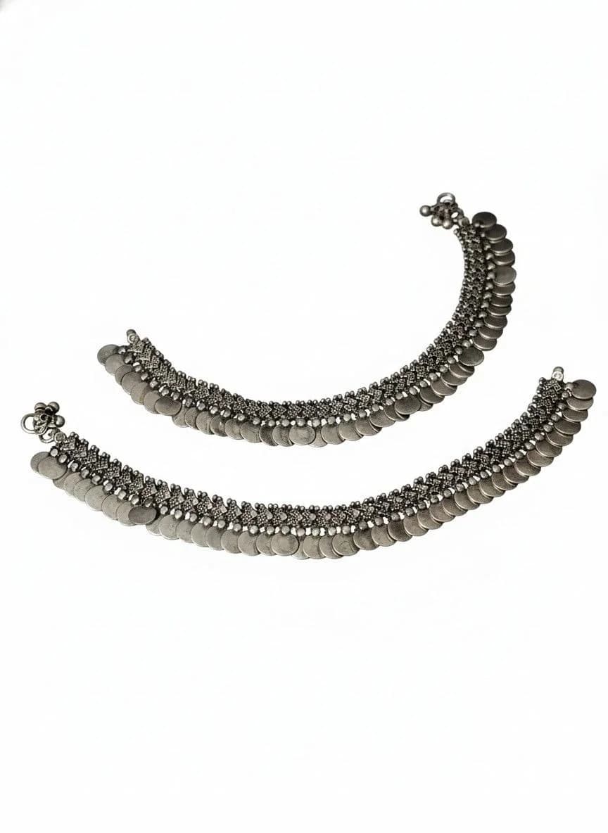Black Metal Oxidised Silver Payal