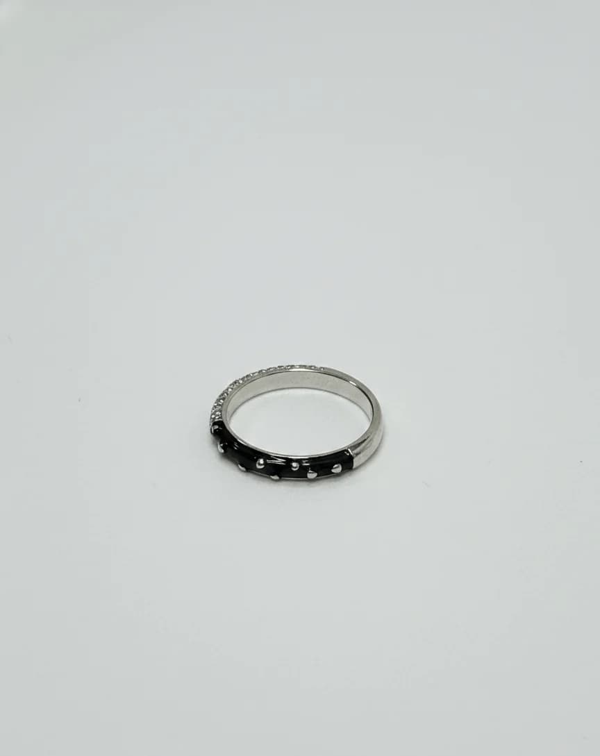Silver Black Enamel Stacking Ring