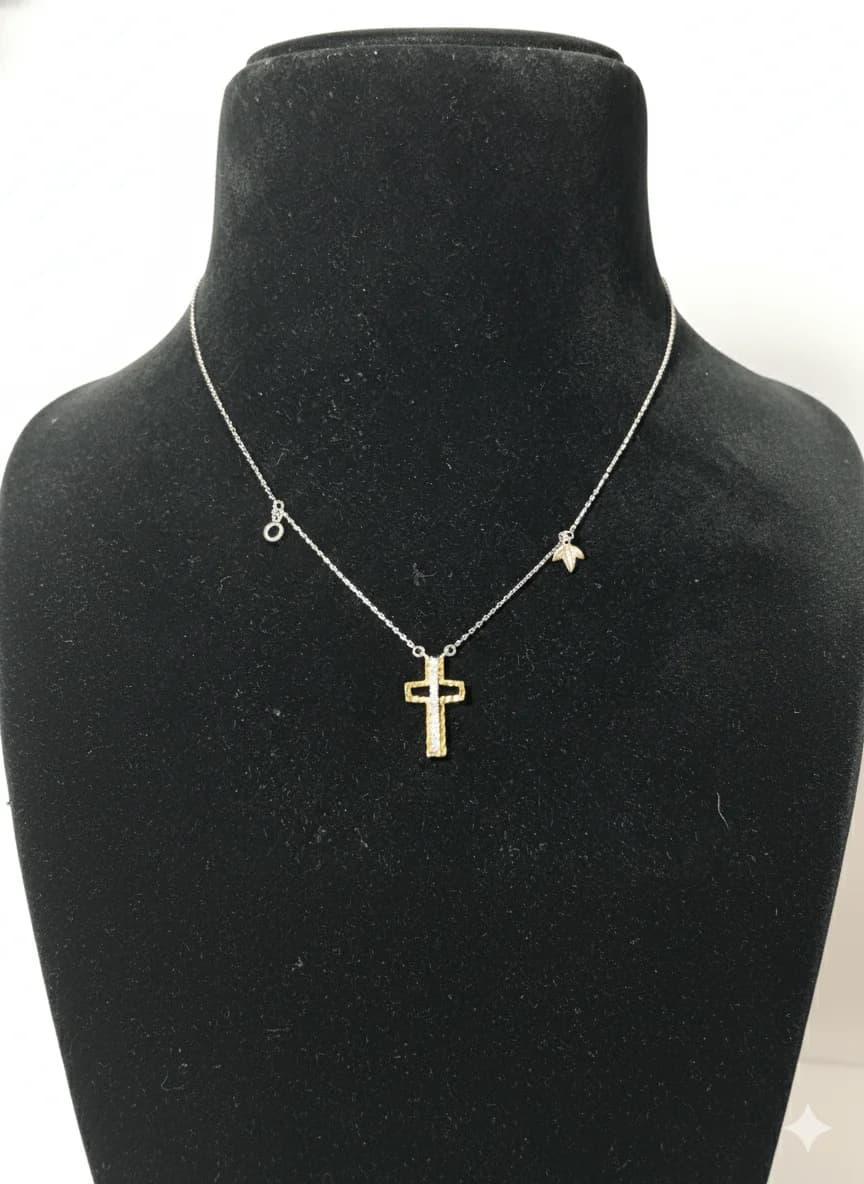Silver & Gold Accent Cross Chain