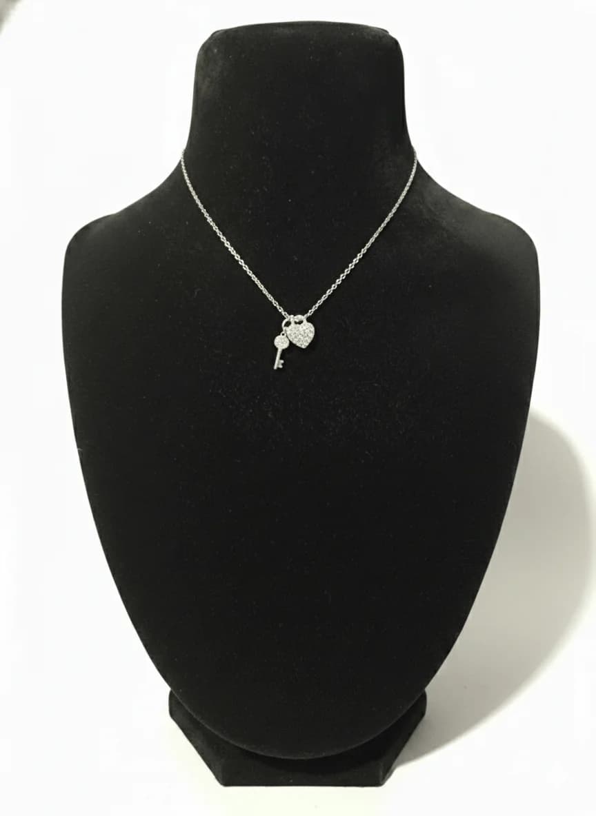 Sterling Silver Heart and Key Necklace