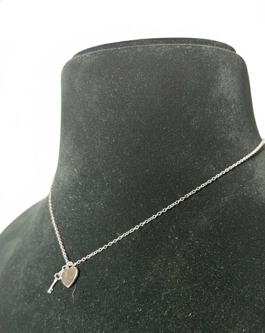 Sterling Silver Heart and Key Necklace