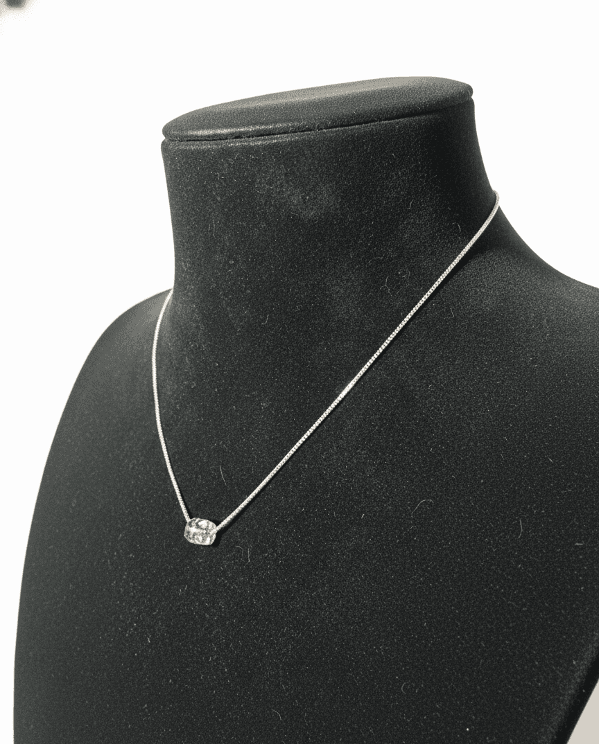 Minimal Cube Crystal Silver Chain Necklace