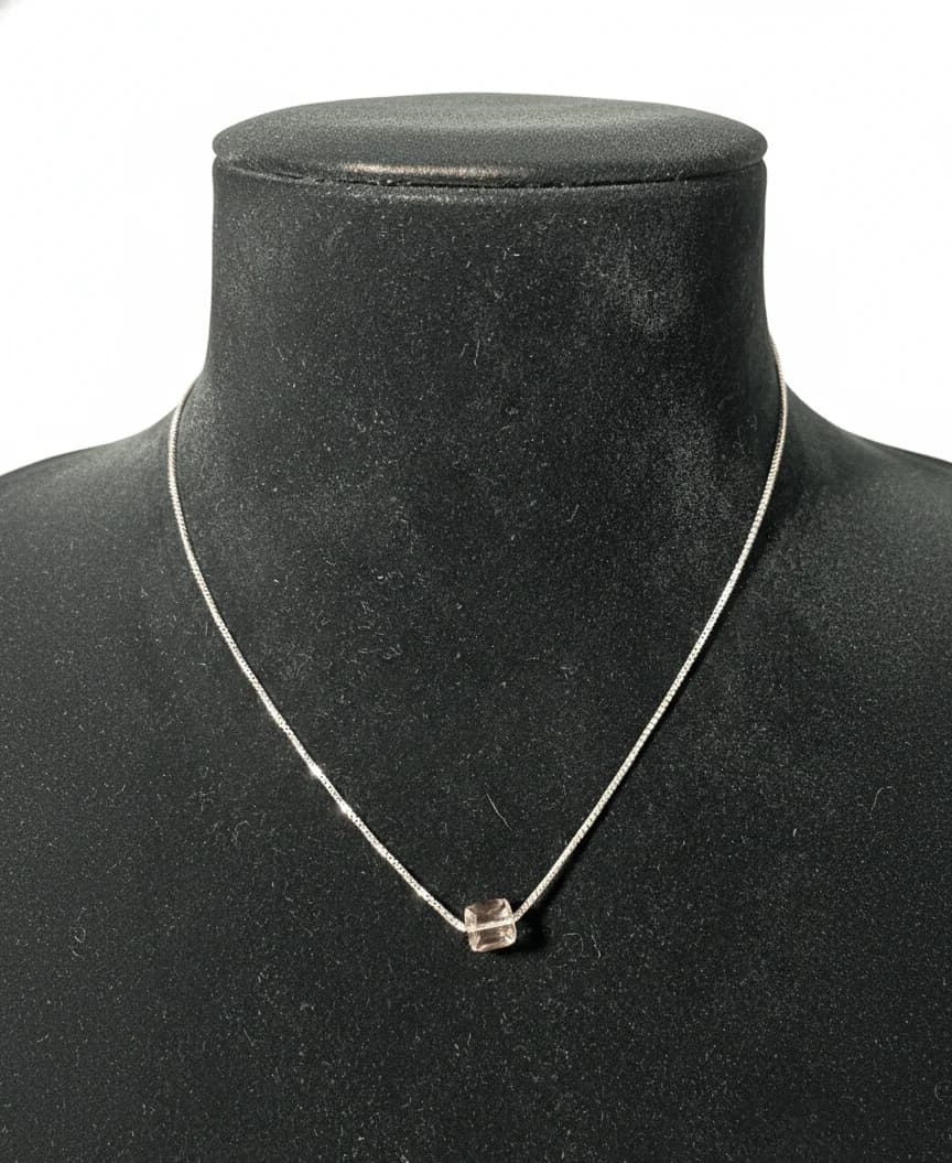 Minimal Cube Crystal Silver Chain Necklace