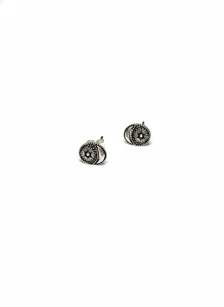 Floral Wheel Silver Stud Earrings