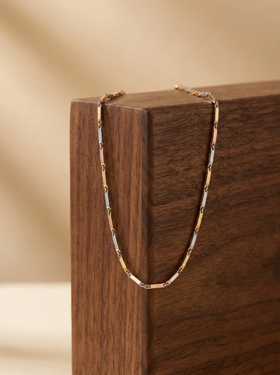 Elegant Two-Tone Bar Link Chain Necklace