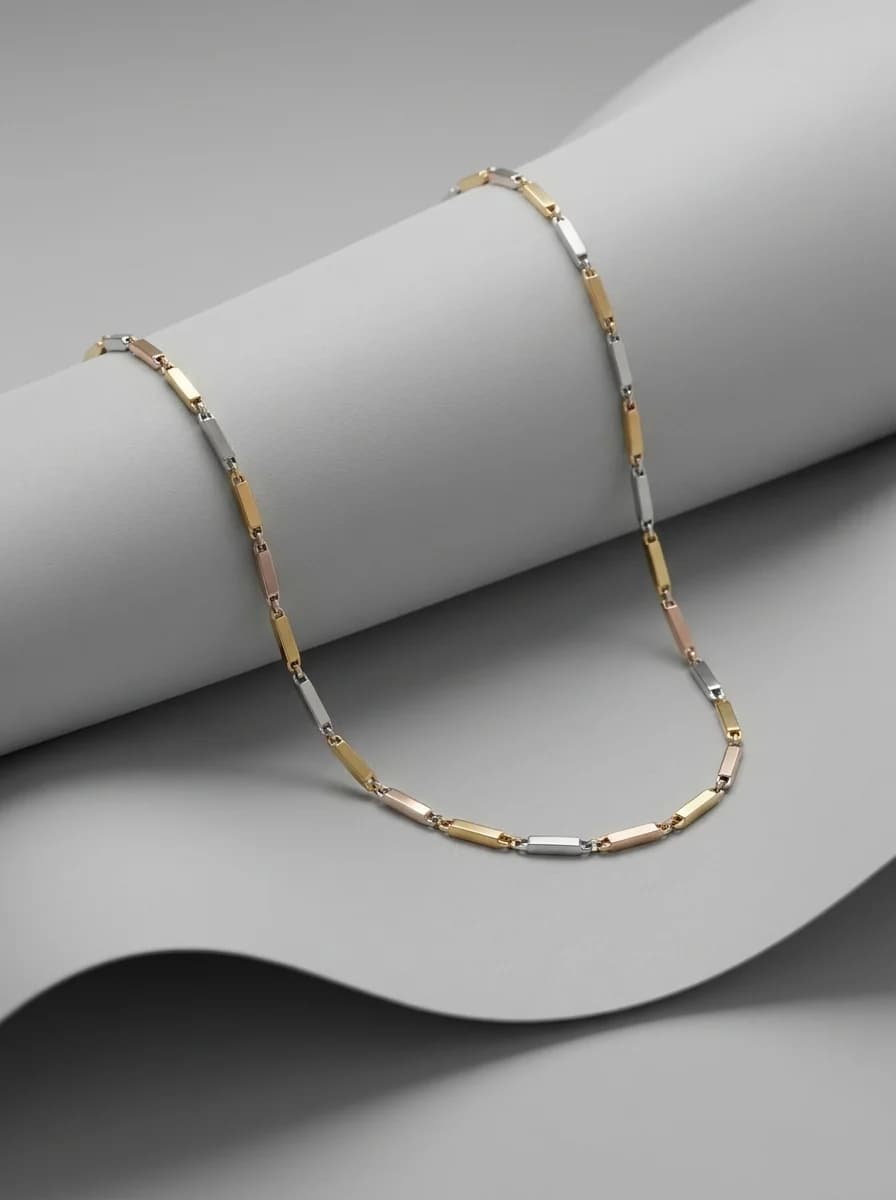 Elegant Two-Tone Bar Link Chain Necklace