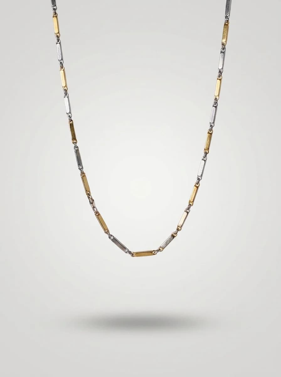 Elegant Two-Tone Bar Link Chain Necklace