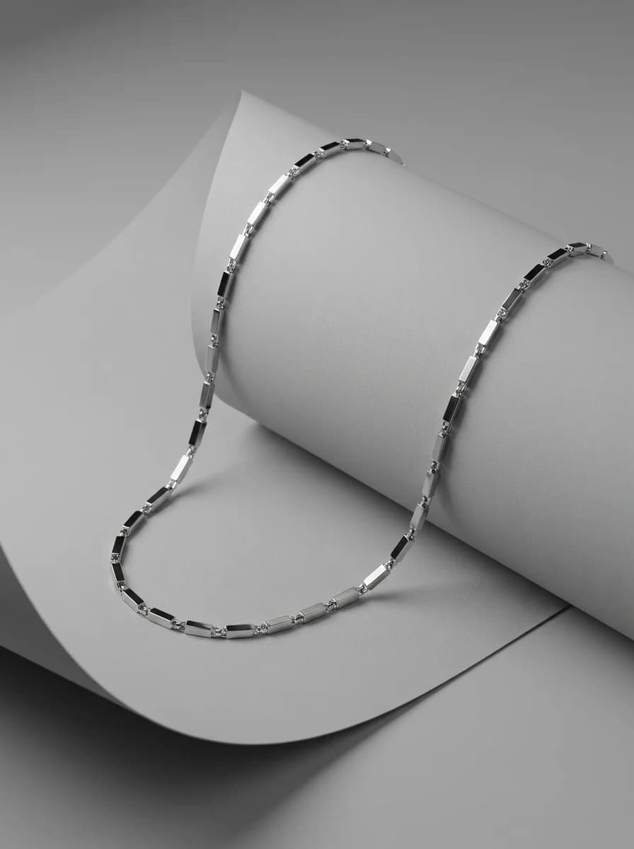 Modern Silver Bar Link Chain Necklace