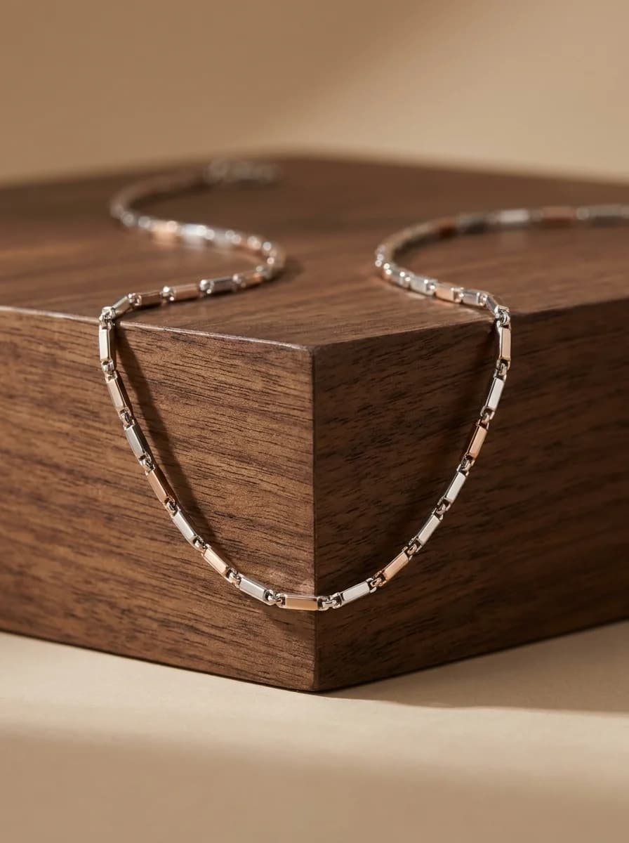 Modern Silver Bar Link Chain Necklace