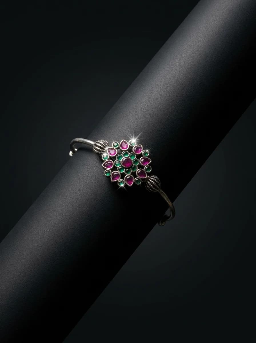 Traditional Floral Stone Kada Bracelet