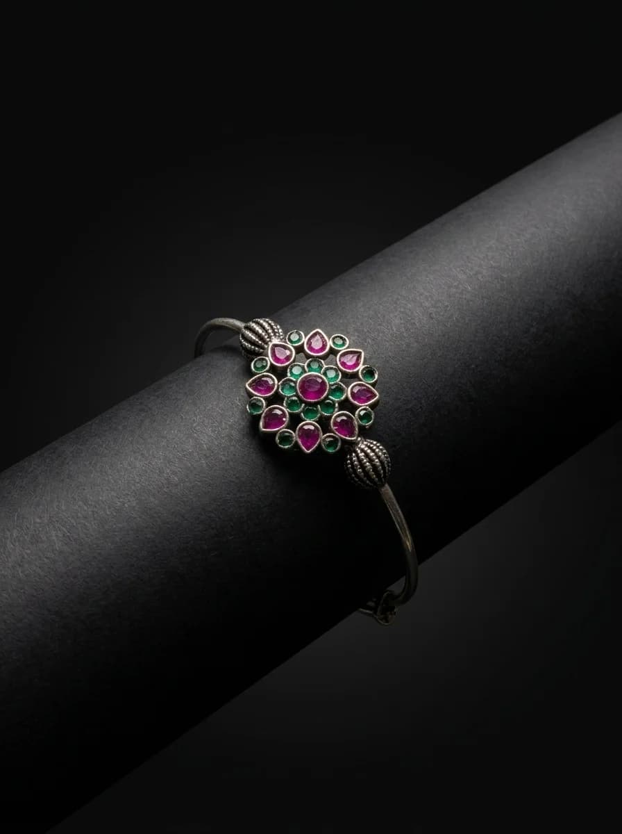 Traditional Floral Stone Kada Bracelet
