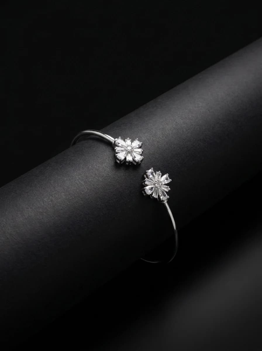 Elegant Floral Crystal Open Bracelet
