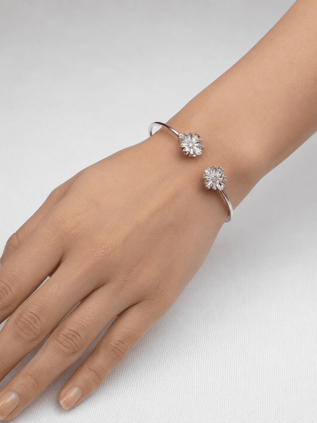 Elegant Floral Crystal Open Bracelet
