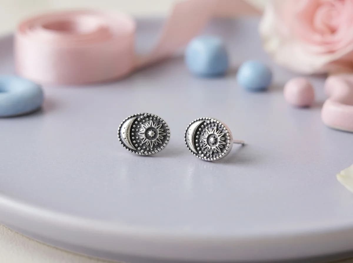 Vintage Oxidised Spiral Stud Earrings