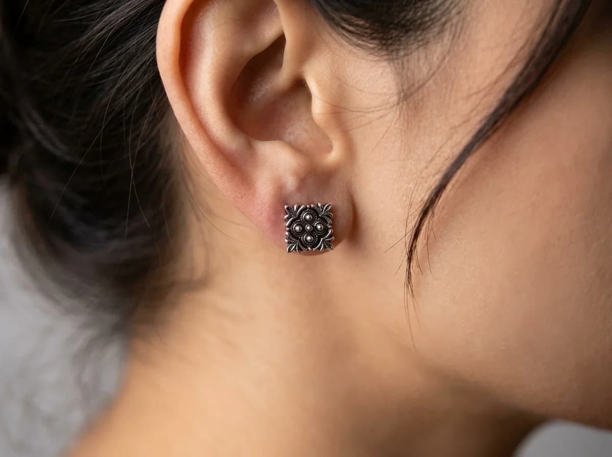 Vintage Floral Oxidised Stud Earrings