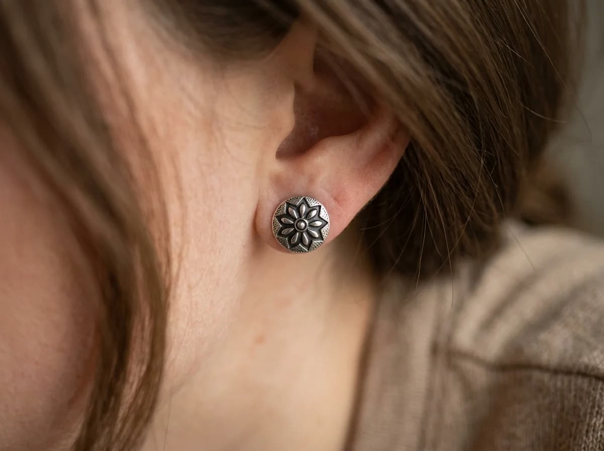 Vintage Floral Oxidised Stud Earrings