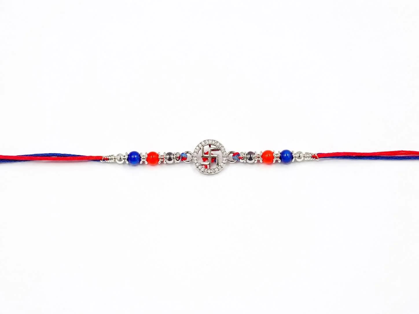 Swastik Rakhi for Brother | Red Blue Beaded Traditional Raksha Bandhan Thread