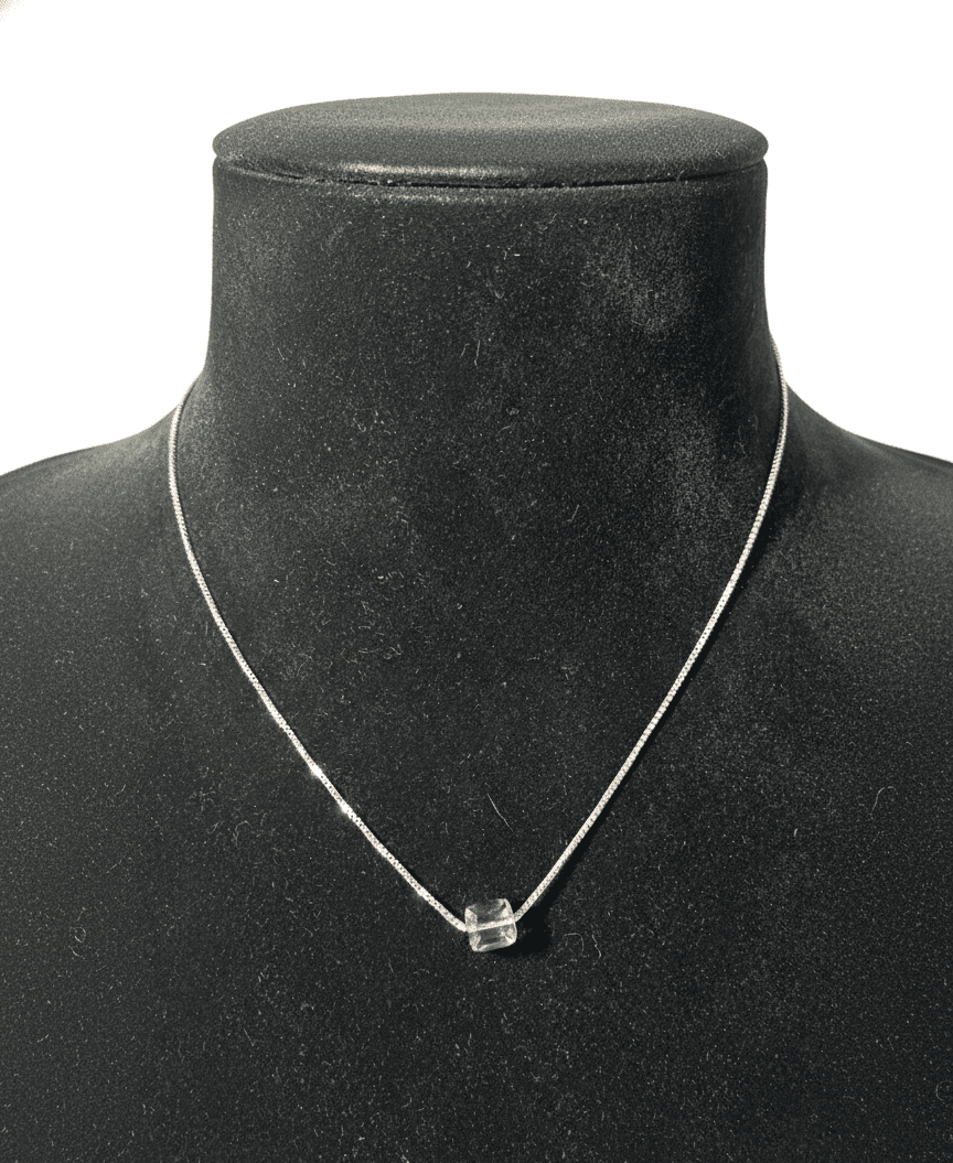 Minimal Cube Crystal Silver Chain Necklace