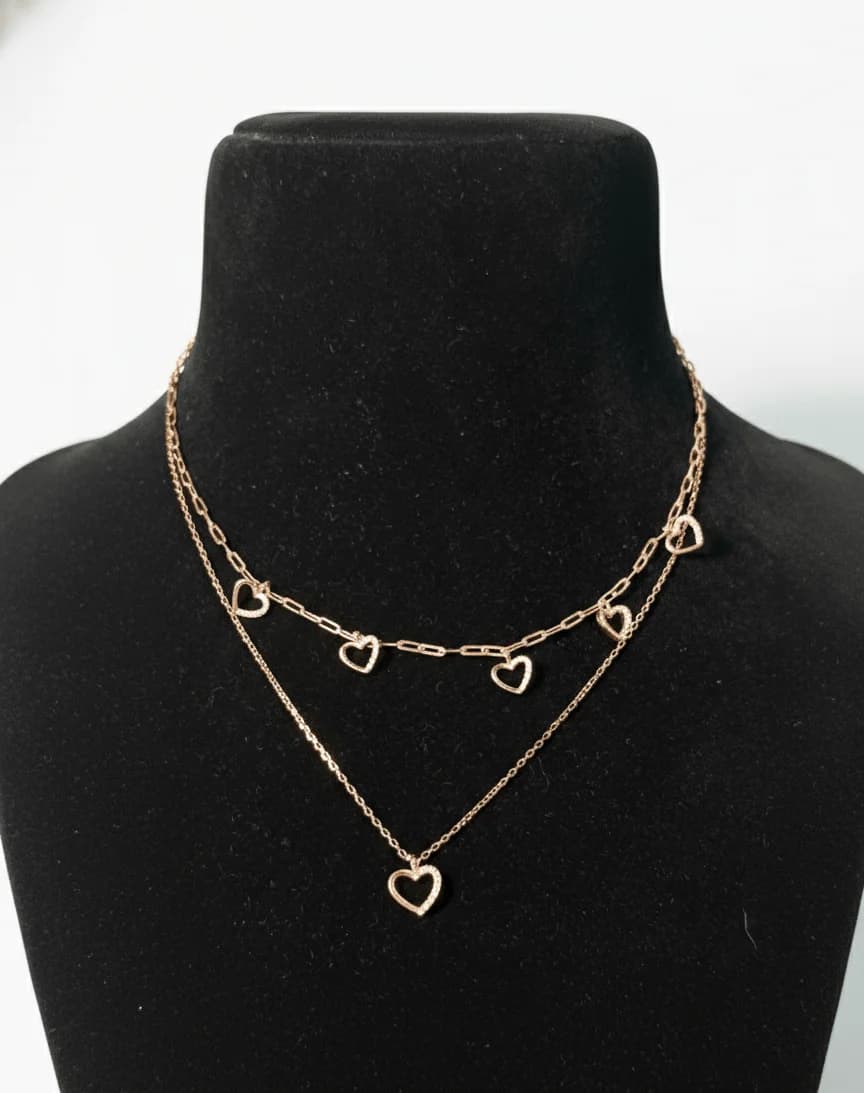 Sterling Silver Rose Gold Double Chain Necklace for Women