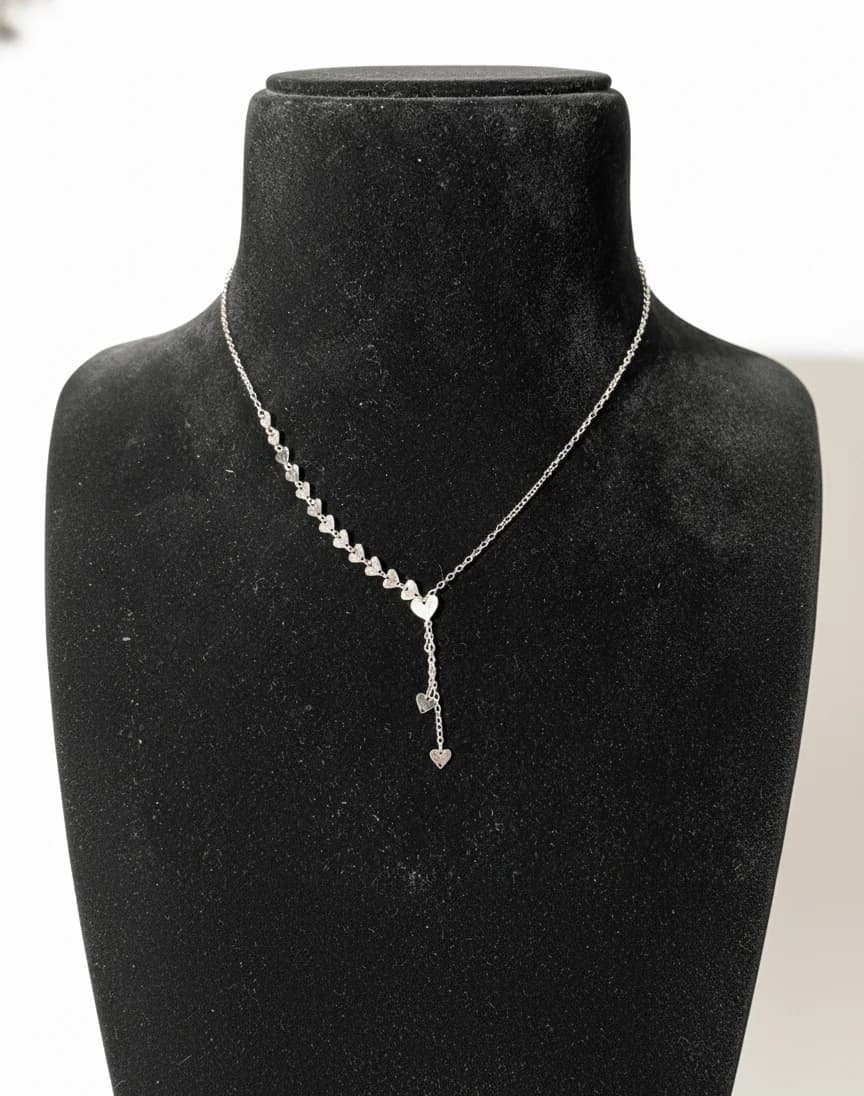 Silver Necklace with Multiple Heart-Shaped Charms