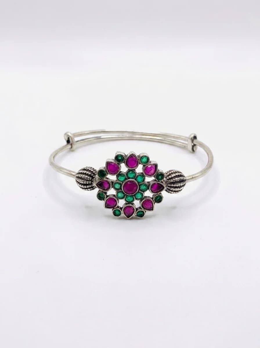Traditional Floral Stone Kada Bracelet