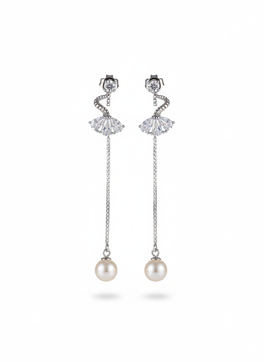 American diamond and cubic zirconia silver-plated dangle drop earrings