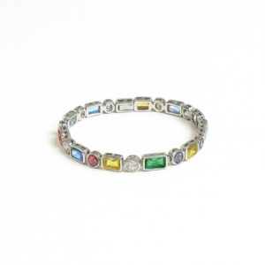 Luxurious Silver Multi Colored Gemstones Emerald Cut Bracelet