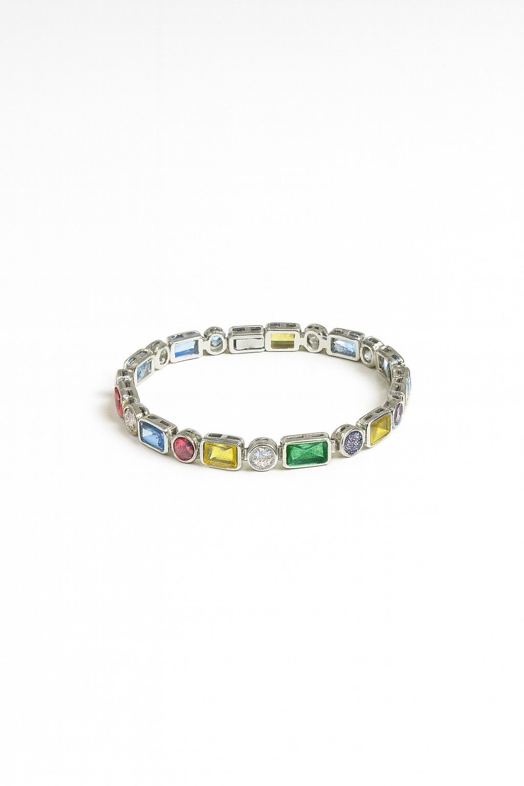 Luxurious Silver Multi Colored Gemstones Emerald Cut Bracelet