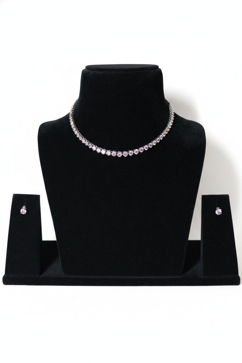 Silver Choker Design Dimaond Nacklace Set