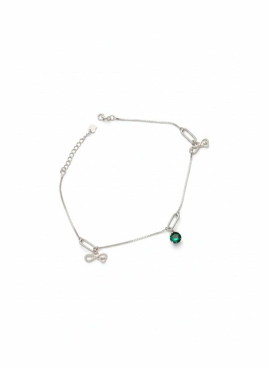Sterling Silver Emerald Green Motif Anklet