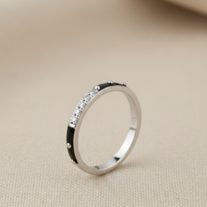 Silver Black Enamel Stacking Ring