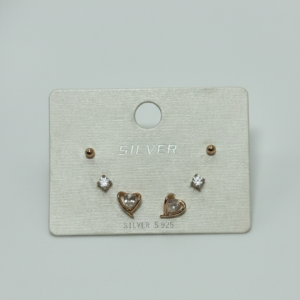 Silver Cubic Zirconia Heart Stud Earrings Set