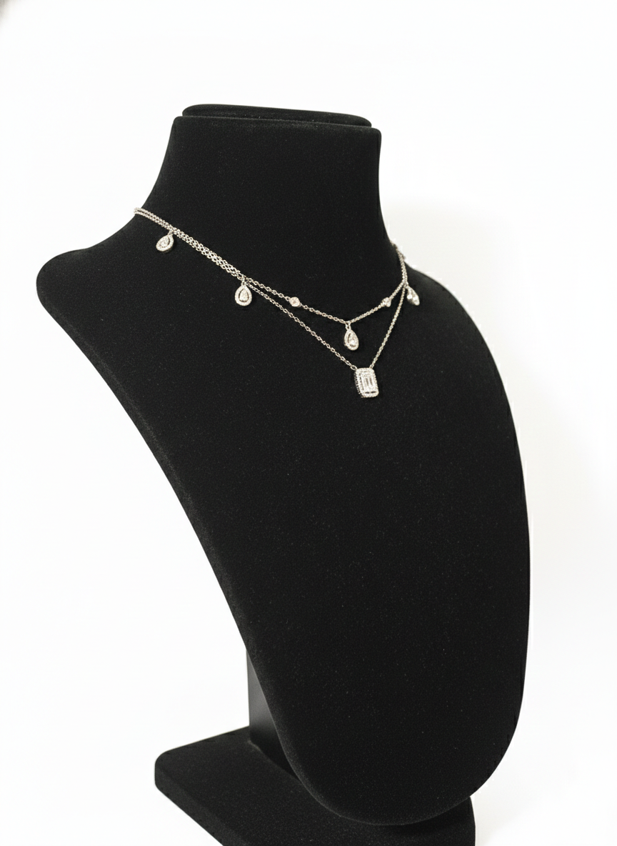 Silver Double Layer chain necklace