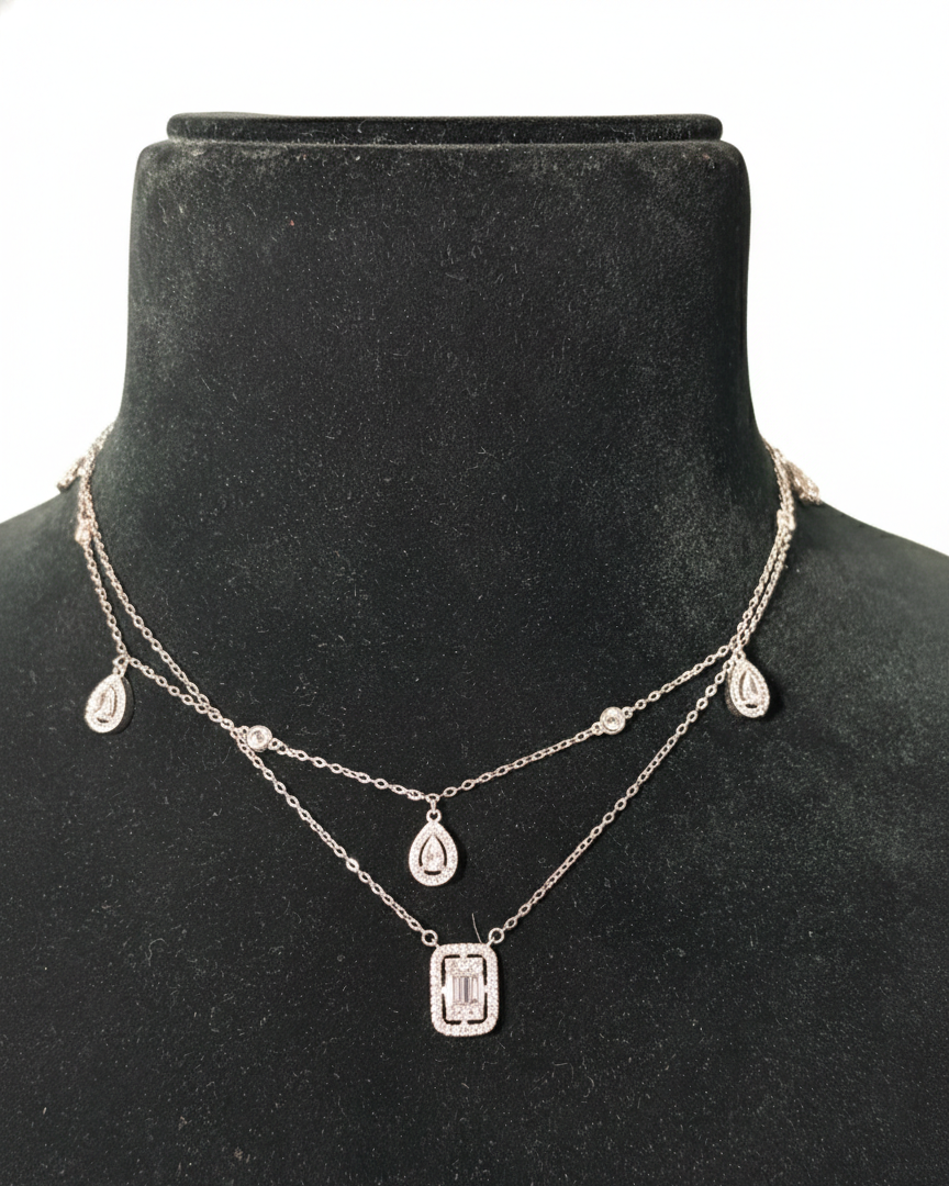 Silver Double Layer chain necklace(2)