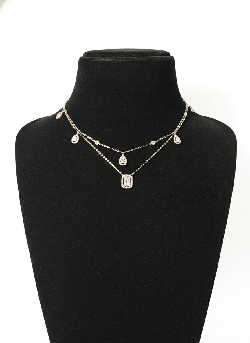 Silver Double Layer chain necklace(3)
