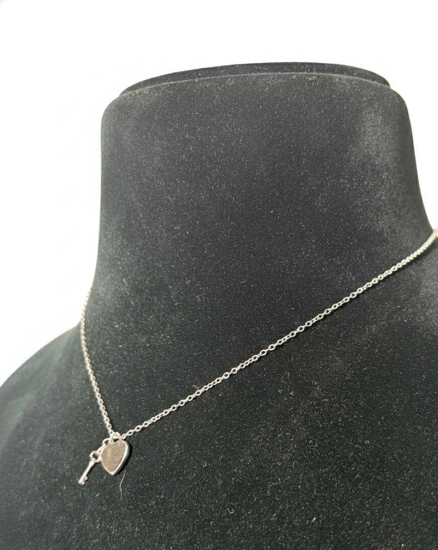 Sterling Silver Heart and Key Necklace_