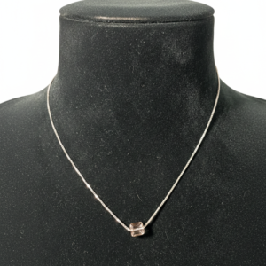 Minimal Cube Crystal Silver Chain Necklace